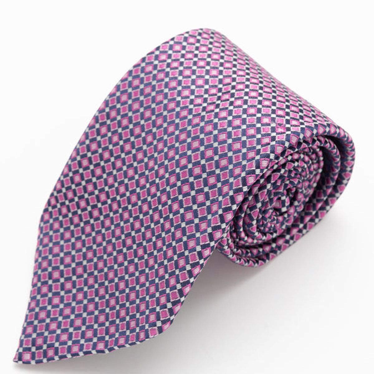 ANDREW'S TIES - CORBATA FUCSIA CON DISEÑO DE CUADROS Y DETALLES MORADOS