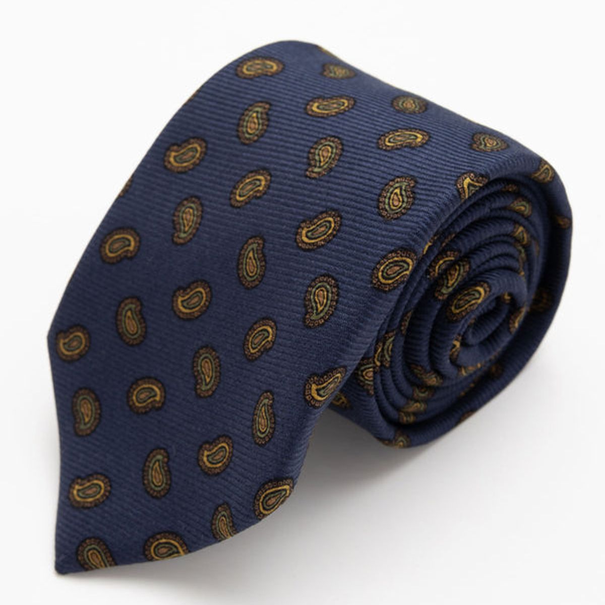 ANDREW'S TIES - CORBATA AZUL CON DISEÑO PAISLEY EN TONOS TIERRA