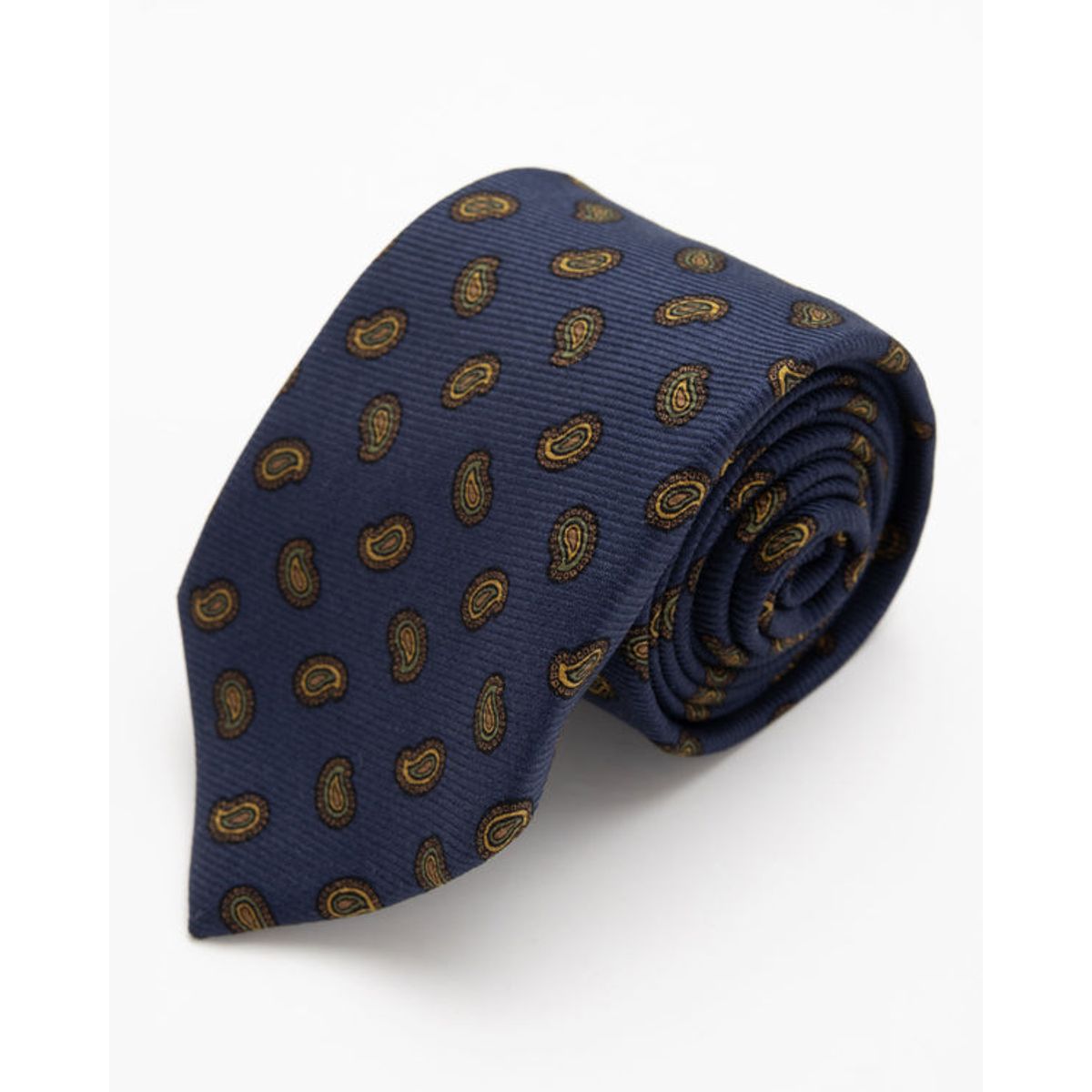 ANDREW'S TIES - CORBATA AZUL CON DISEÑO PAISLEY EN TONOS TIERRA