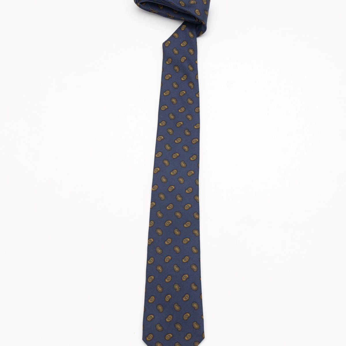 ANDREW'S TIES - CORBATA AZUL CON DISEÑO PAISLEY EN TONOS TIERRA