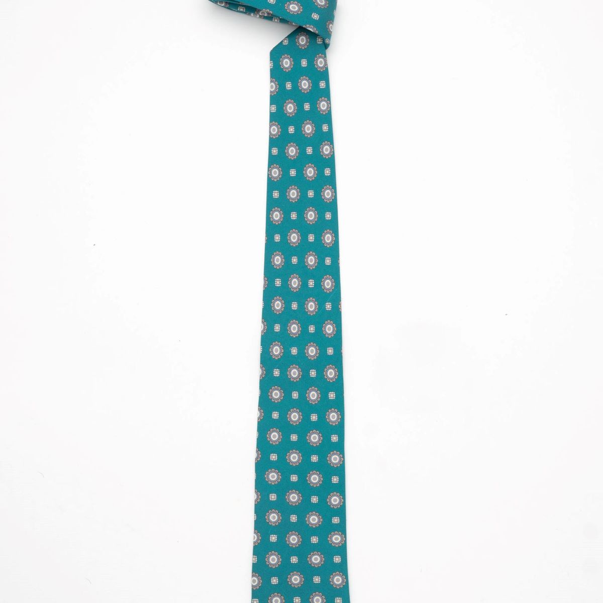 ANDREW'S TIES - CORBATA VERDE JADE CON DISEÑO DE FLORES GRISES