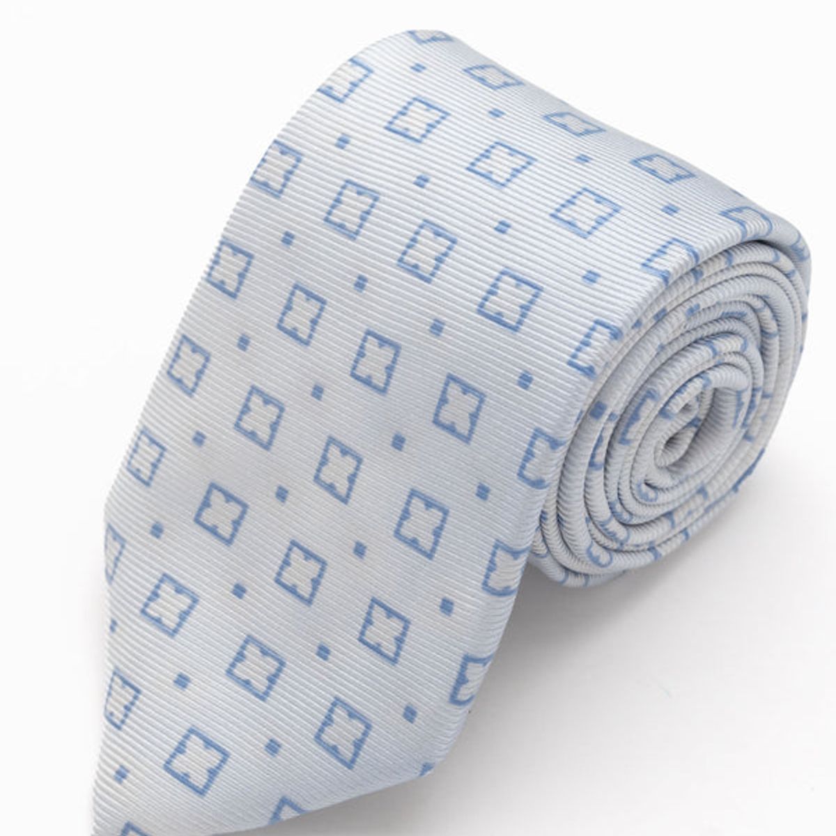 ANDREW'S TIES - CORBATA CELESTE CLARO CON DISEÑOS BLANCOS Y CUADROS CELESTES