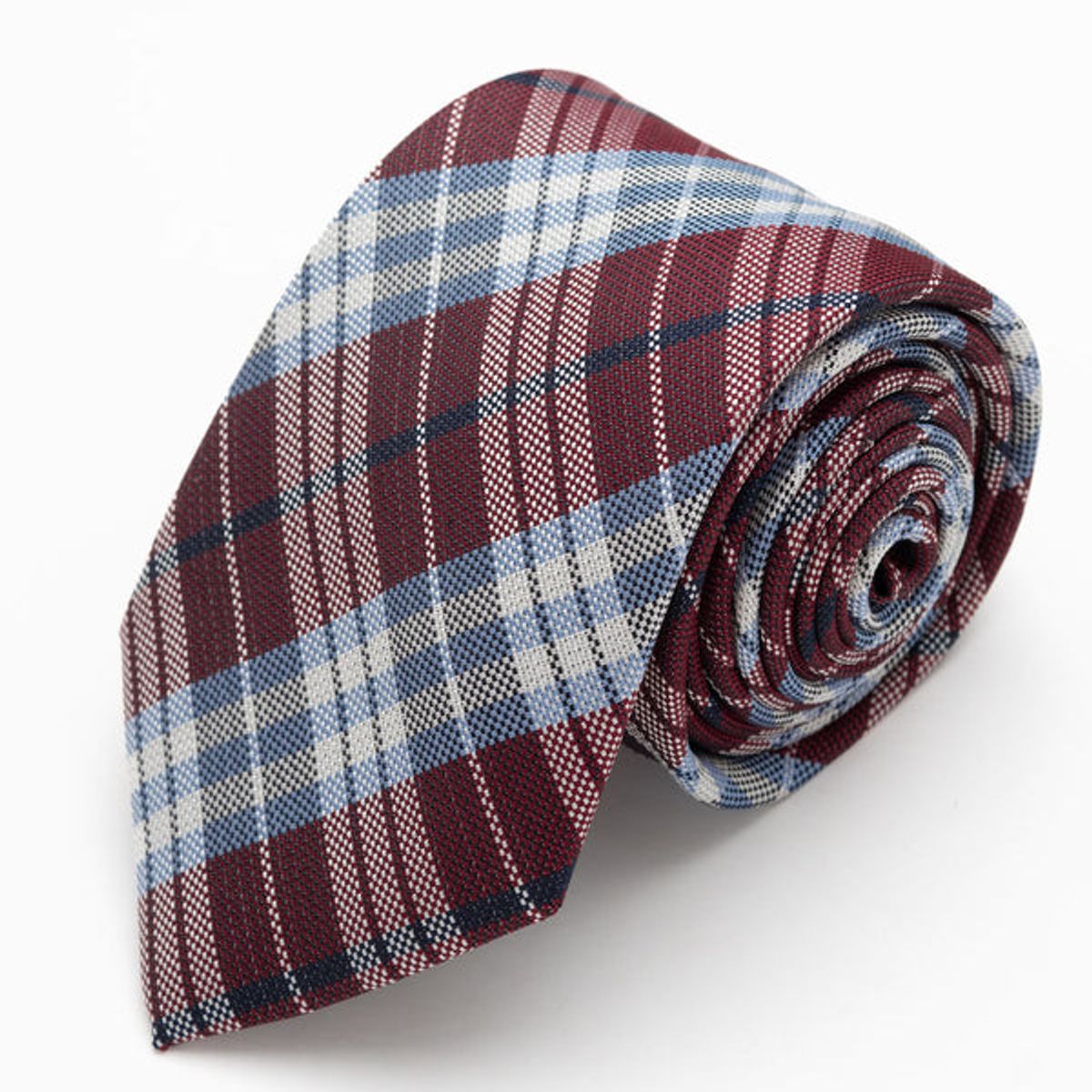 ANDREW'S TIES - CORBATA VINO CON RAYAS CELESTES Y CUADROS BLANCOS