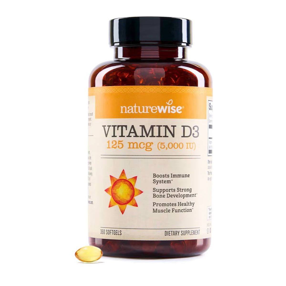 GENERICO - Vitamina D3, 5000 UI (125 mcg), suministro para 1 año - NatureWise (360 capsulas )