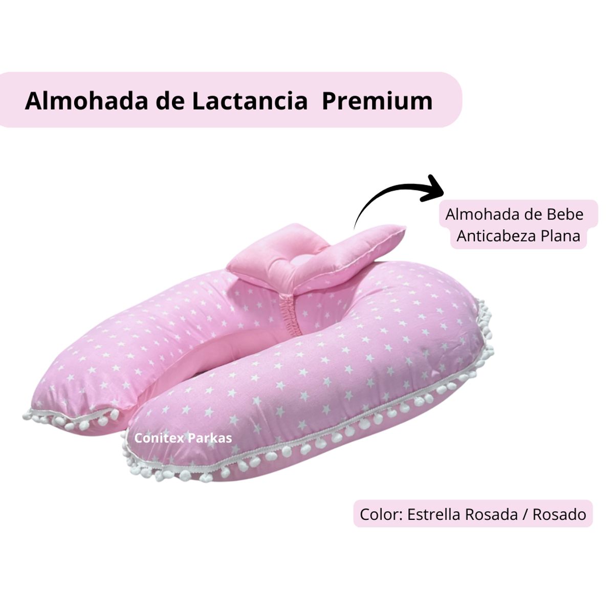 GENERICO - Almohada de Lactancia Premium Estrella Rosado y reverso Rosado