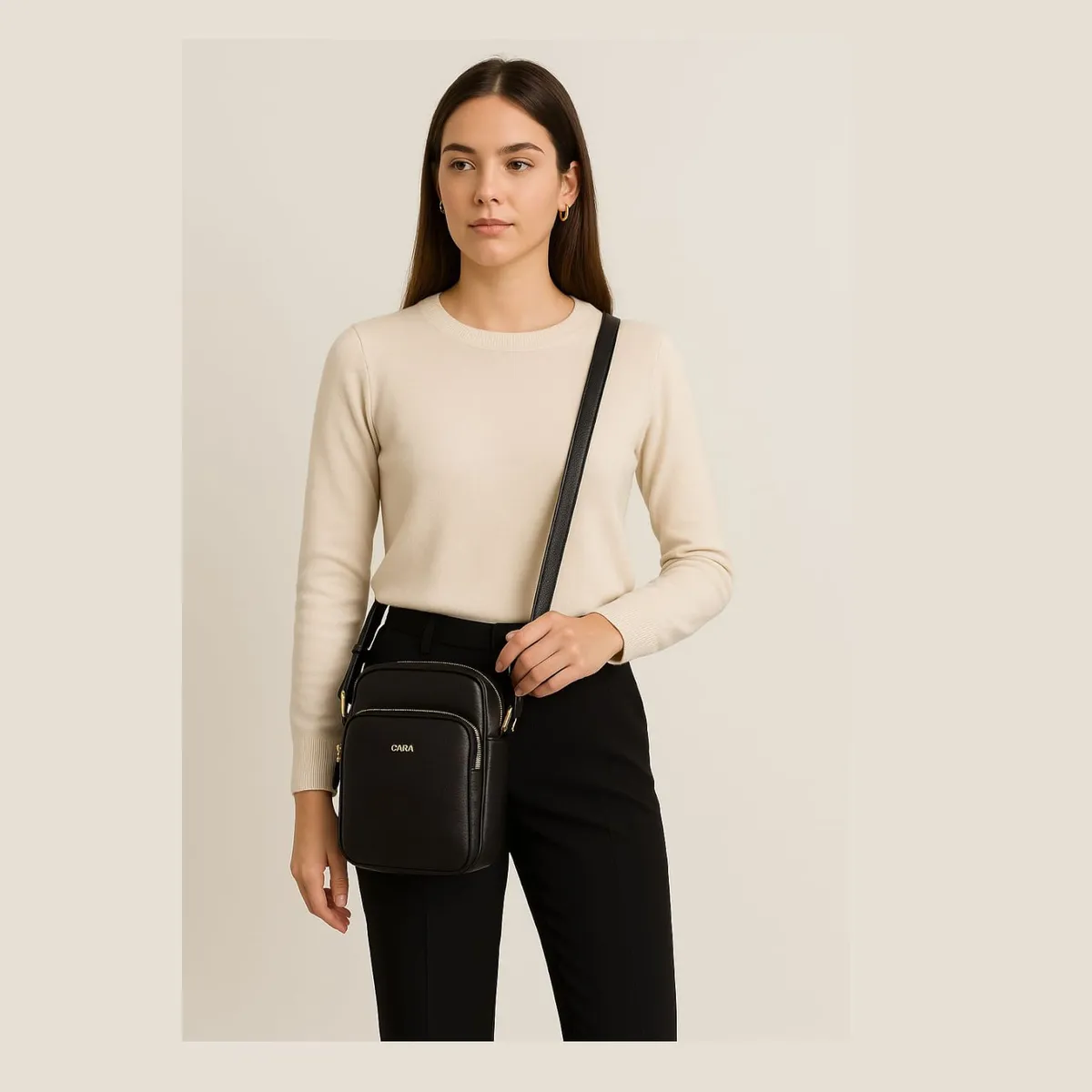 QARA - Morral de Cuero Genuino para Mujer QARA Compacto Elegante y Funcional