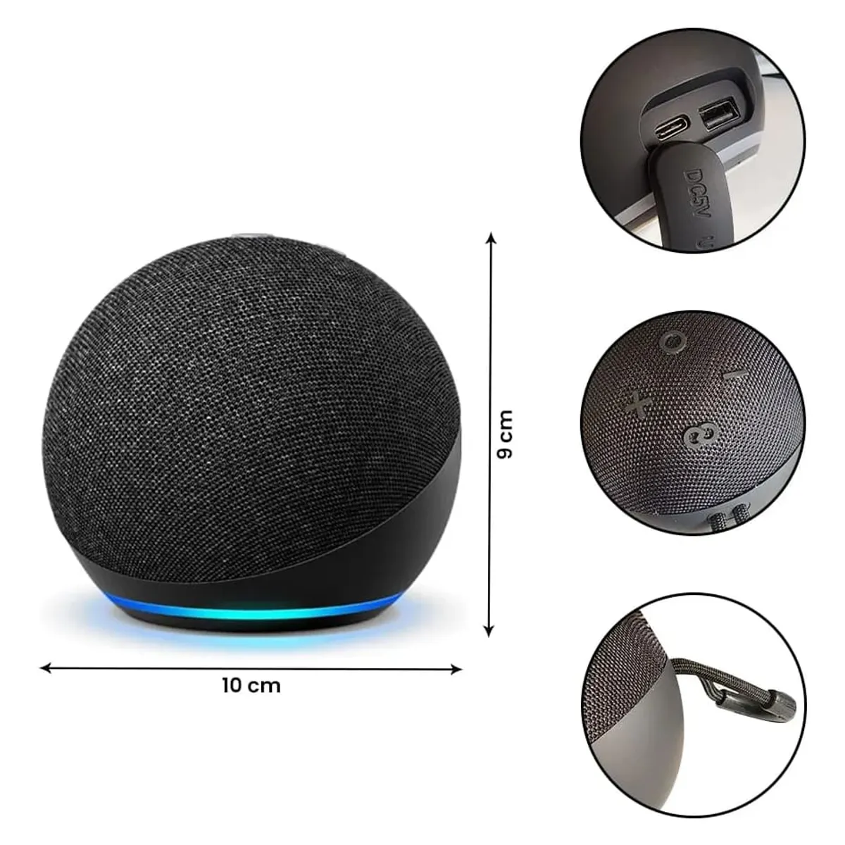 GENERICO - PARLANTE INTELIGENTE CON RELOJ COLOR NEGRO