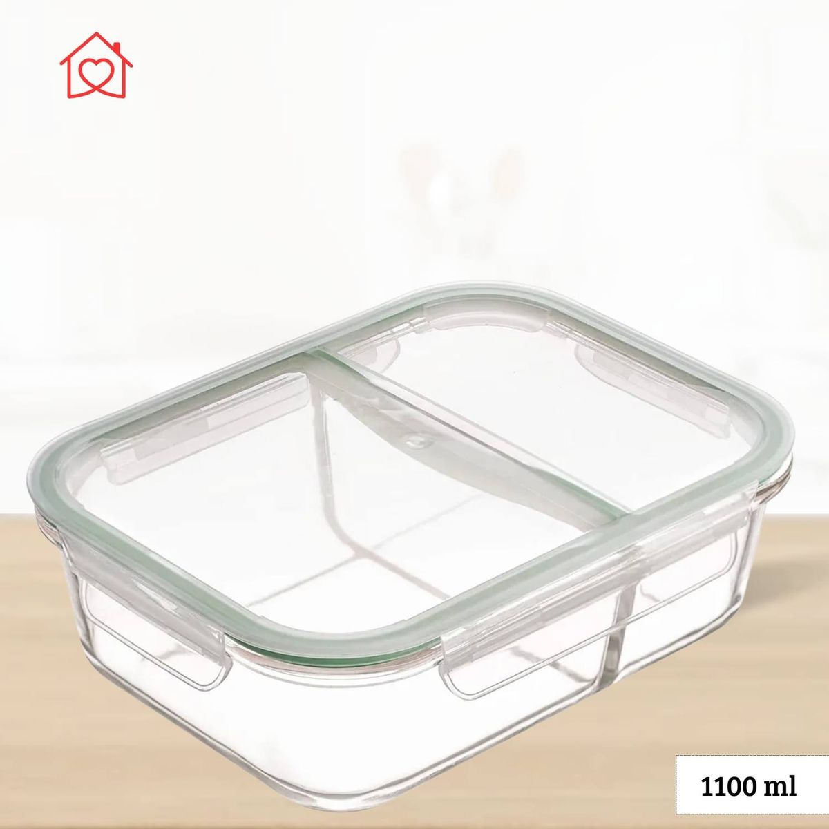 ICHIMATSU - Taper Refractario Rectangular de Vidrio Dos Divisiones Hermético 1100 ml