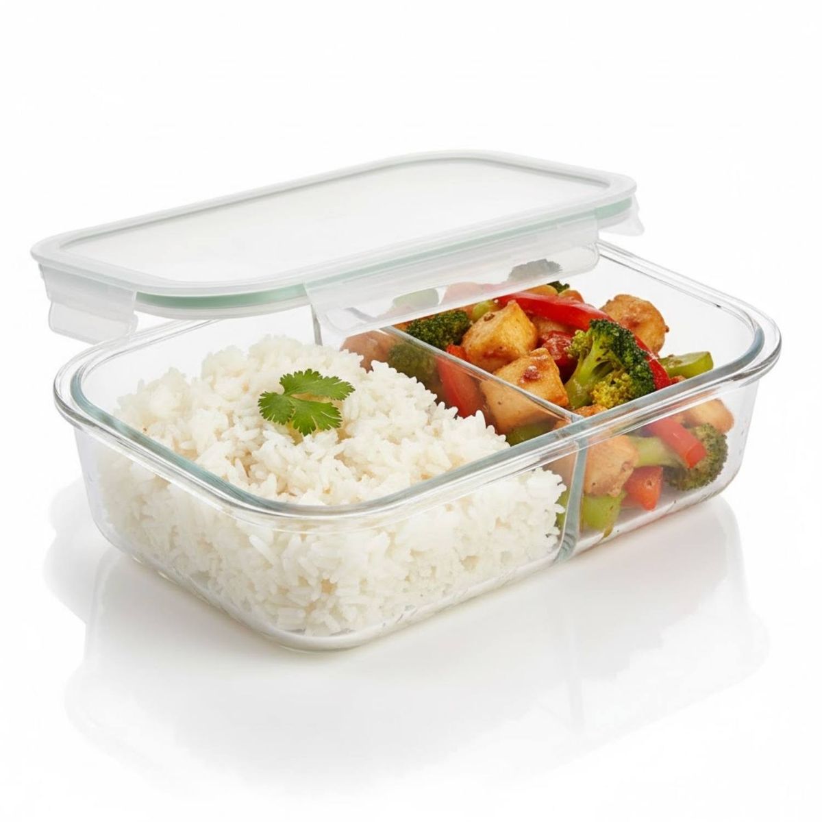 ICHIMATSU - Taper Refractario Rectangular de Vidrio Dos Divisiones Hermético 1100 ml