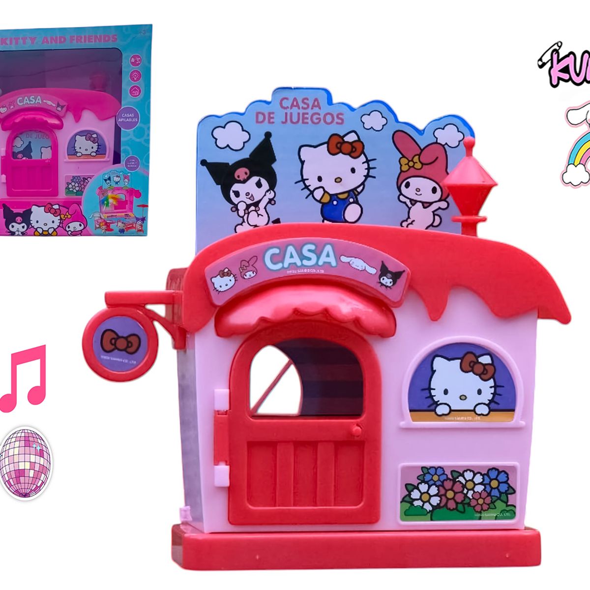 HELLO KITTY - CASA JUEGOS KUROMI Y CINNAMOROLL HELLO KITTY CON LUCES Y SONIDO SET INFANTIL COLECCIONABLE KAWAII