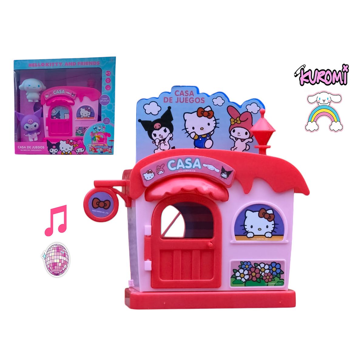 HELLO KITTY - CASA JUEGOS KUROMI Y CINNAMOROLL HELLO KITTY CON LUCES Y SONIDO SET INFANTIL COLECCIONABLE KAWAII