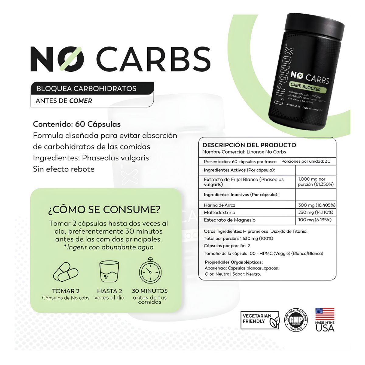 GENERICO - No Carbs Bloqueador De Carbohidratos Liponox - 60 Capsulas