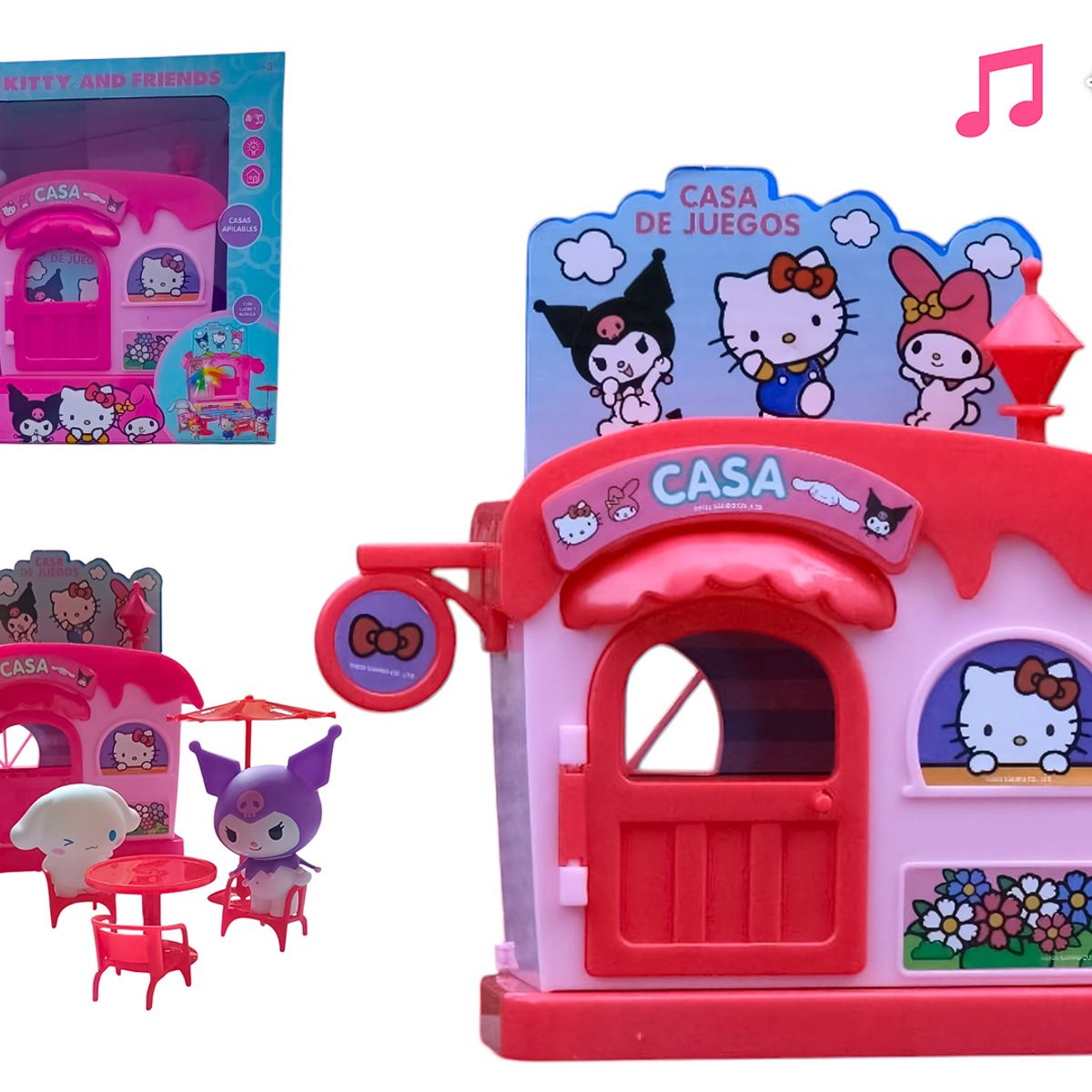 HELLO KITTY - CASA JUGUETE NIÑA KUROMI Y CINNAMOROLL CON LUCES Y SONIDO CON ACCESORIOS INTERACTIVA