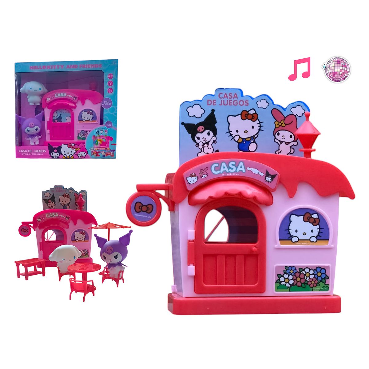 HELLO KITTY - CASA JUGUETE NIÑA KUROMI Y CINNAMOROLL CON LUCES Y SONIDO CON ACCESORIOS INTERACTIVA