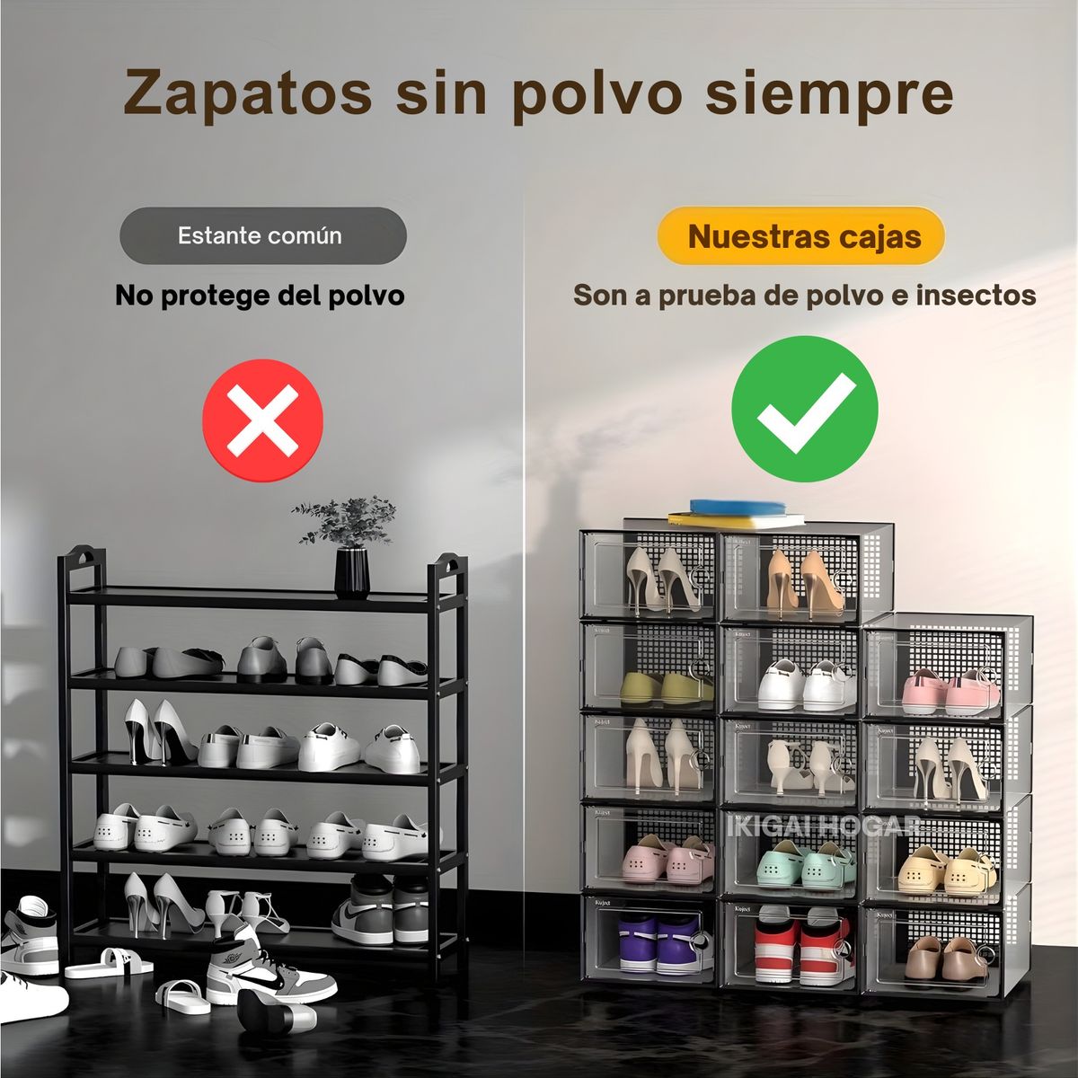 GENERICO - Set x 10 Organizadores De Zapatos Con Rejilla De Ventilación y Marco Doble Negro