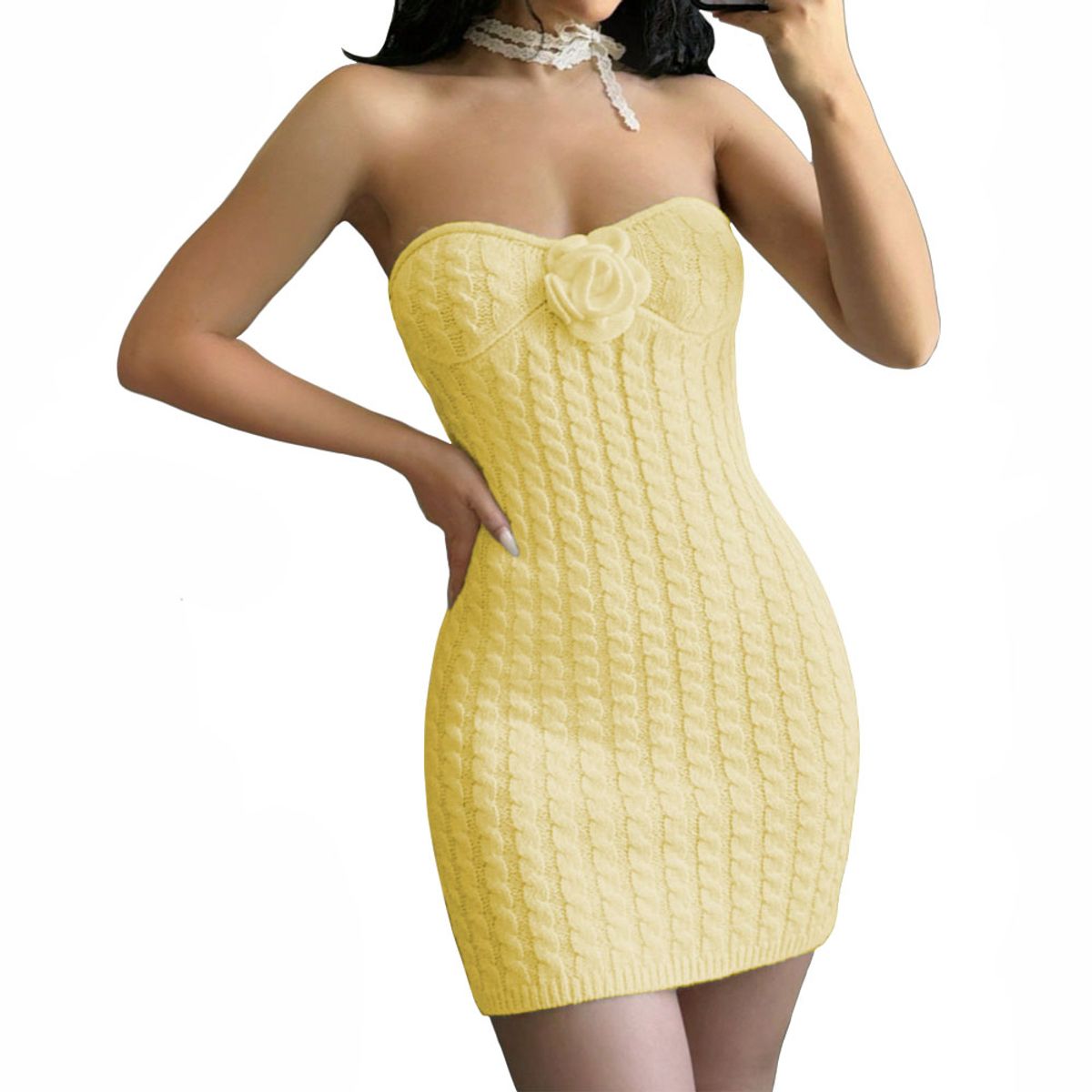 GENERICO - Vestido Tirantes Rosa Ross 359G-26 Hilo Tacto Color Amarillo