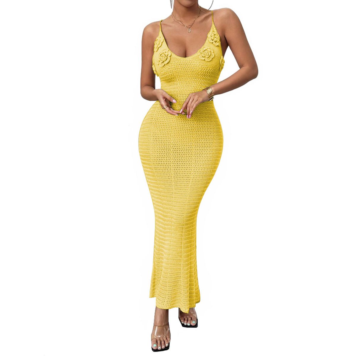 GENERICO - Vestido Tirantes Triple Rosa Ross 359G-26 Hilo Tacto Color Amarillo