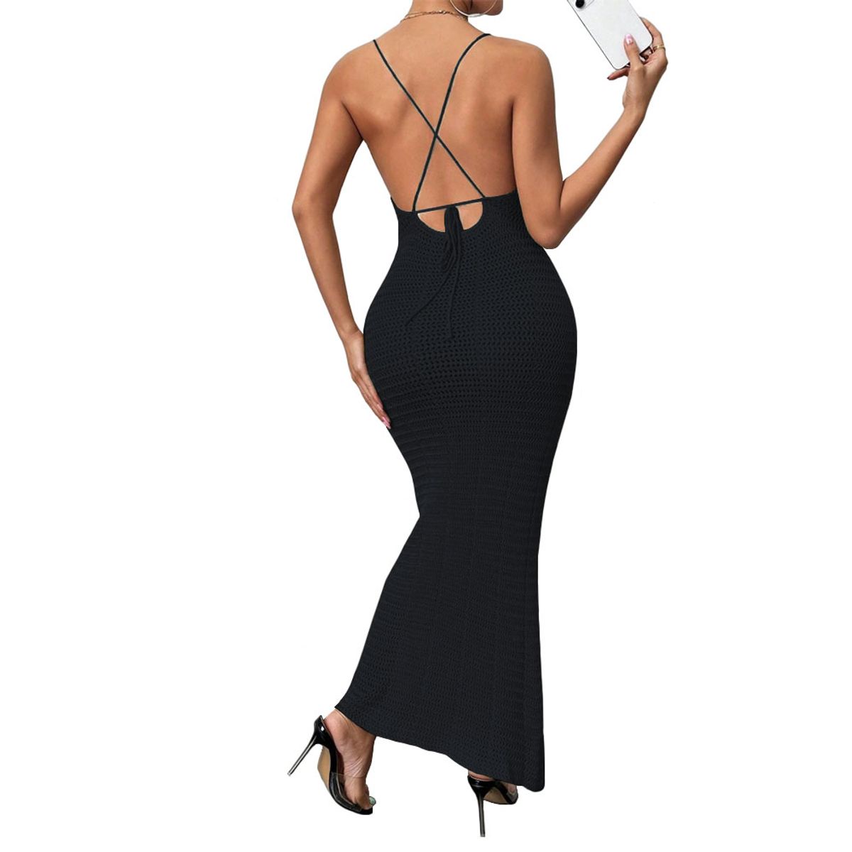 GENERICO - Vestido Tirantes Triple Rosa Ross 359G-26 Hilo Tacto Color Negro