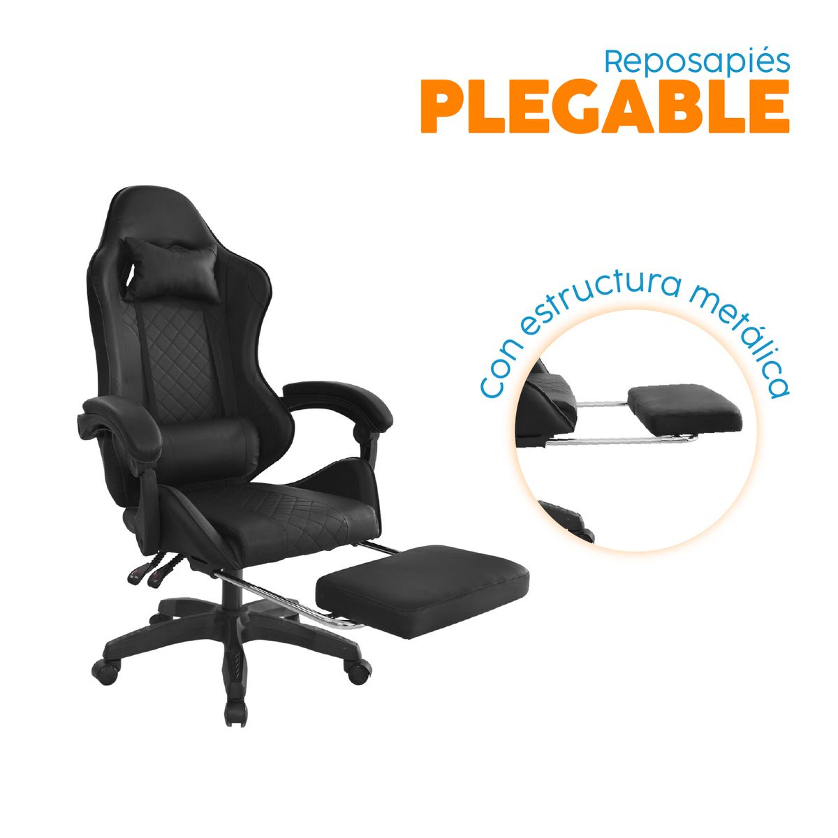 BONNO - Silla Gamer con Reposapiés BYD Negro Bonno