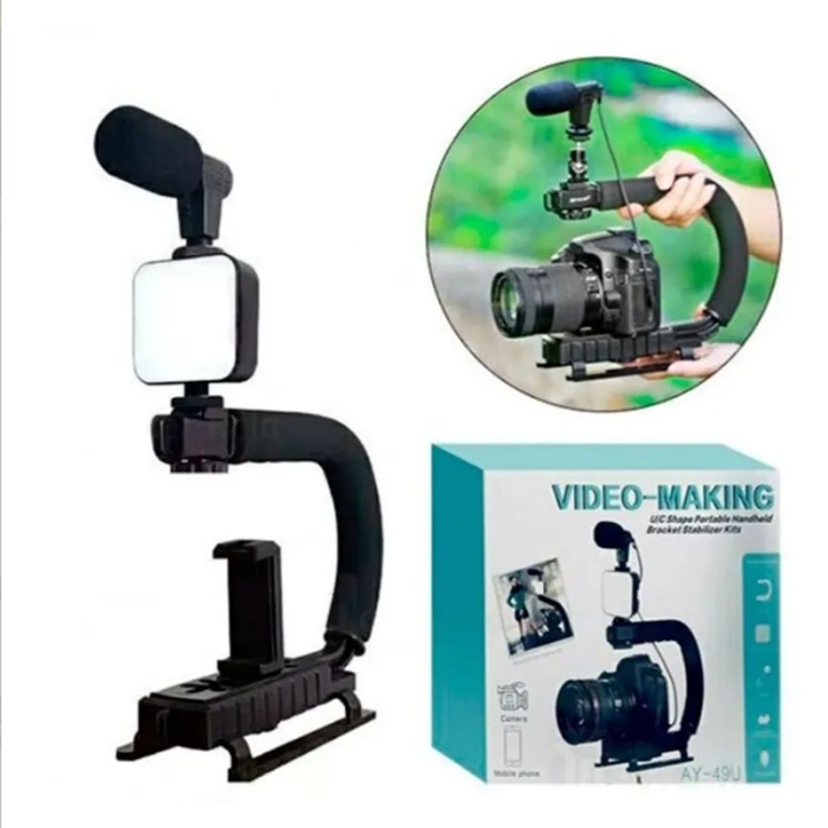 OEM - kIT Tripode Estabilizador de cámara portátil AY49U con micrófono y luz