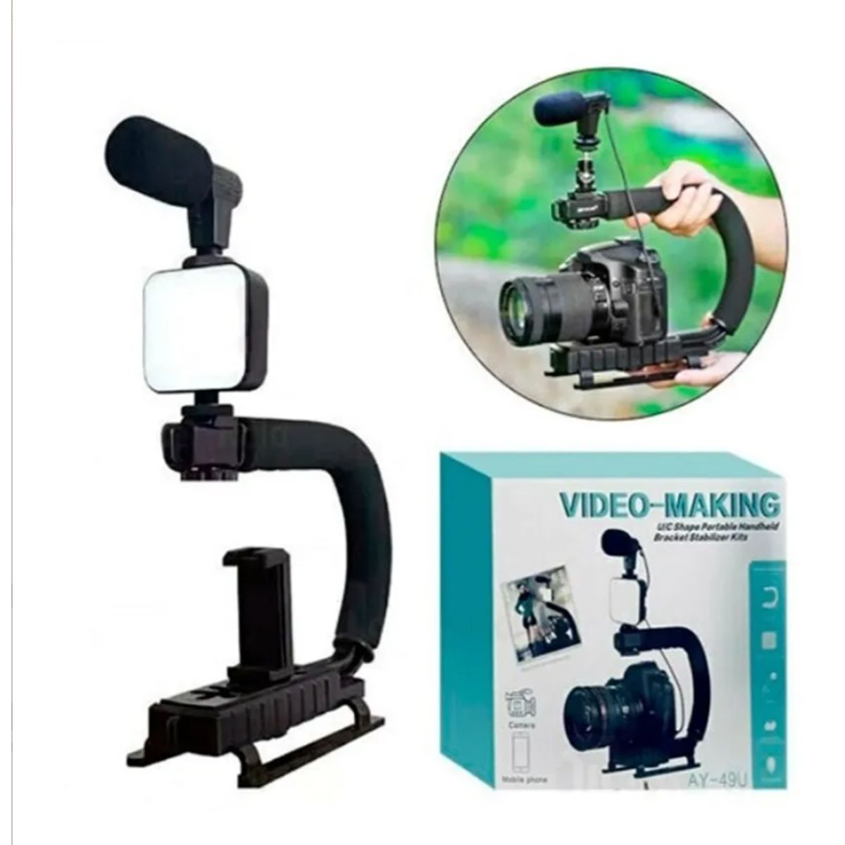 OEM - kIT Tripode Estabilizador de cámara portátil AY49U con micrófono y luz