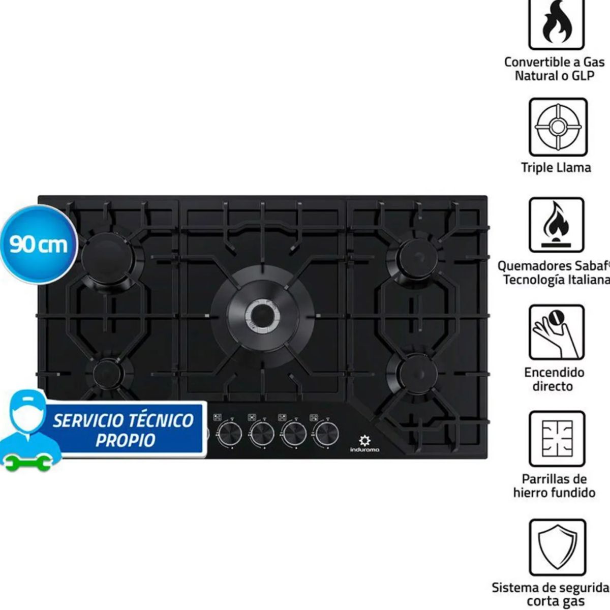INDURAMA - Encimera Indurama 5 quemadores a gas EGASI-905CGNE Negro