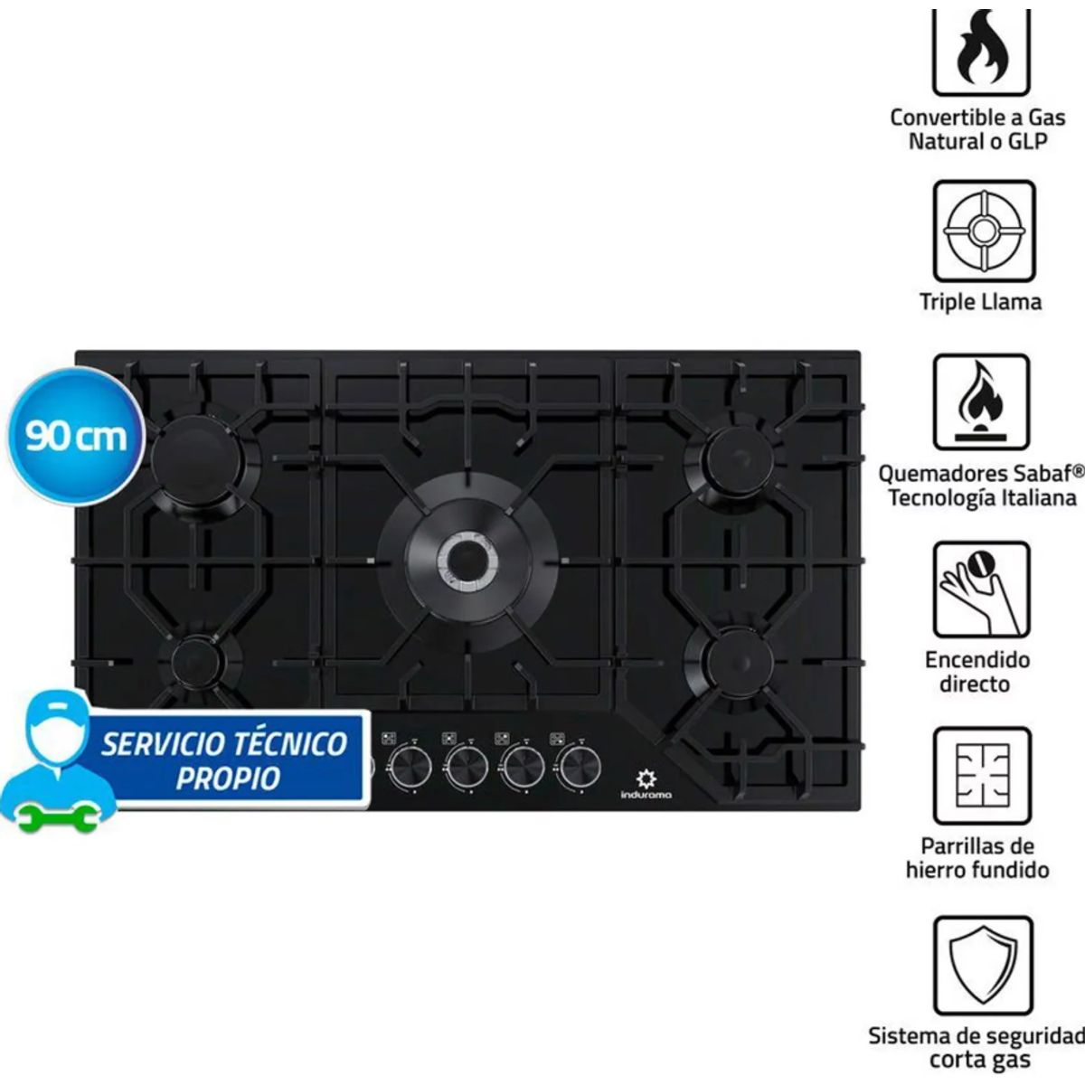 INDURAMA - Encimera Indurama 5 quemadores a gas EGASI-905CGNE Negro