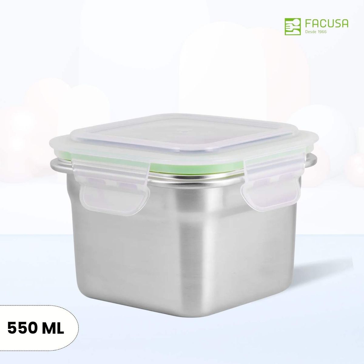 Taper Cybus Click Cuadrado Acero Inoxidable Hermético 550 ml, marca GENERICO - Foto Principal