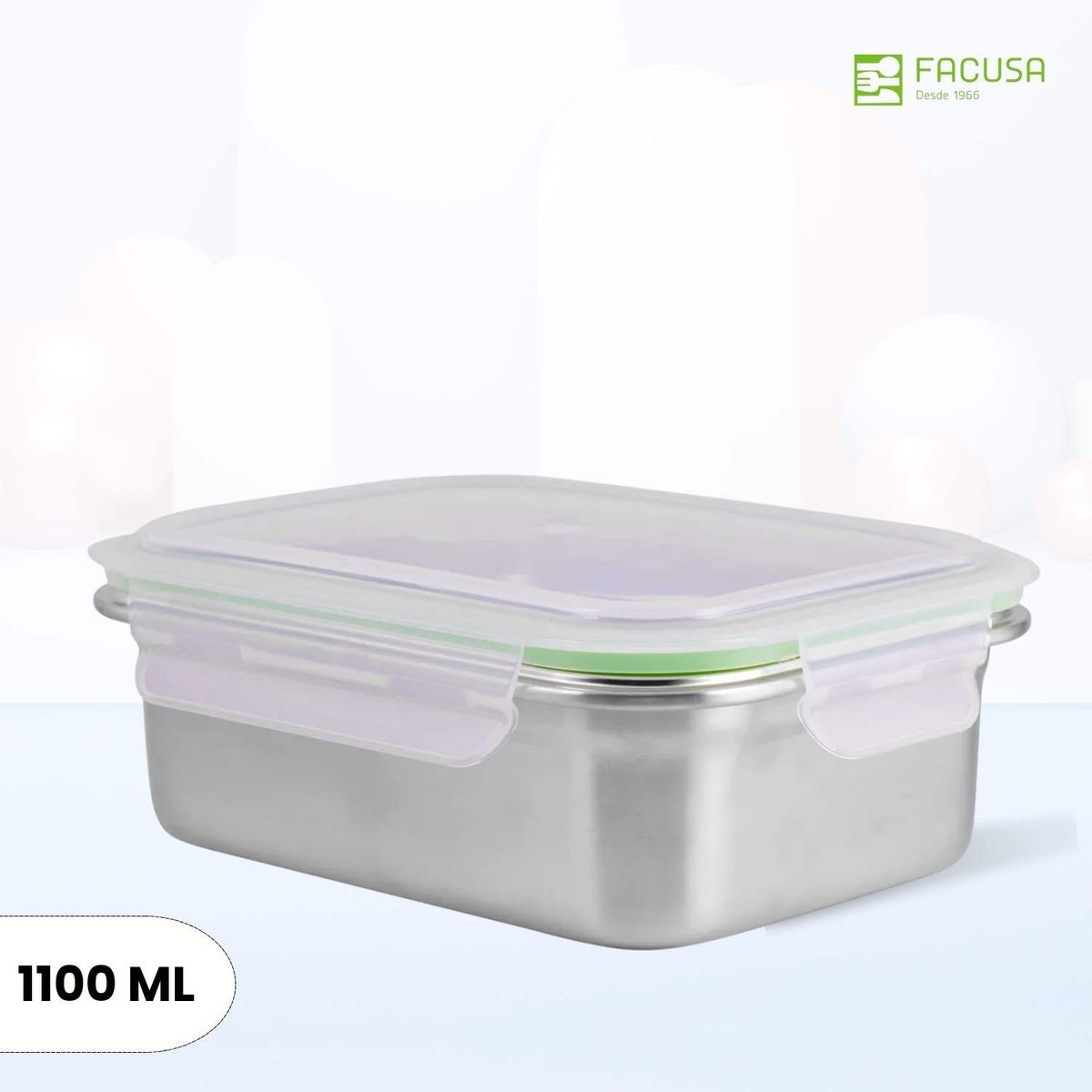 GENERICO - Taper Cybus Click Rectangula Acero Inoxidable Hermético 1100 ml