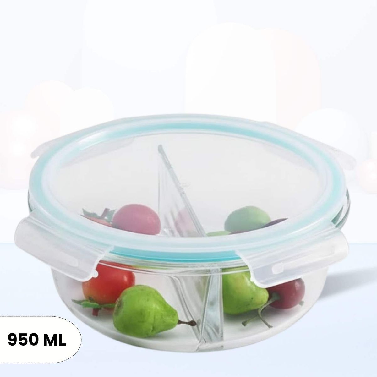 GENERICO - Taper Refractario Redondo de Vidrio Dos Divisiones Hermético 950 ml