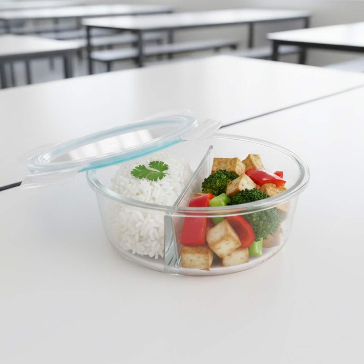 GENERICO - Taper Refractario Redondo de Vidrio Dos Divisiones Hermético 950 ml