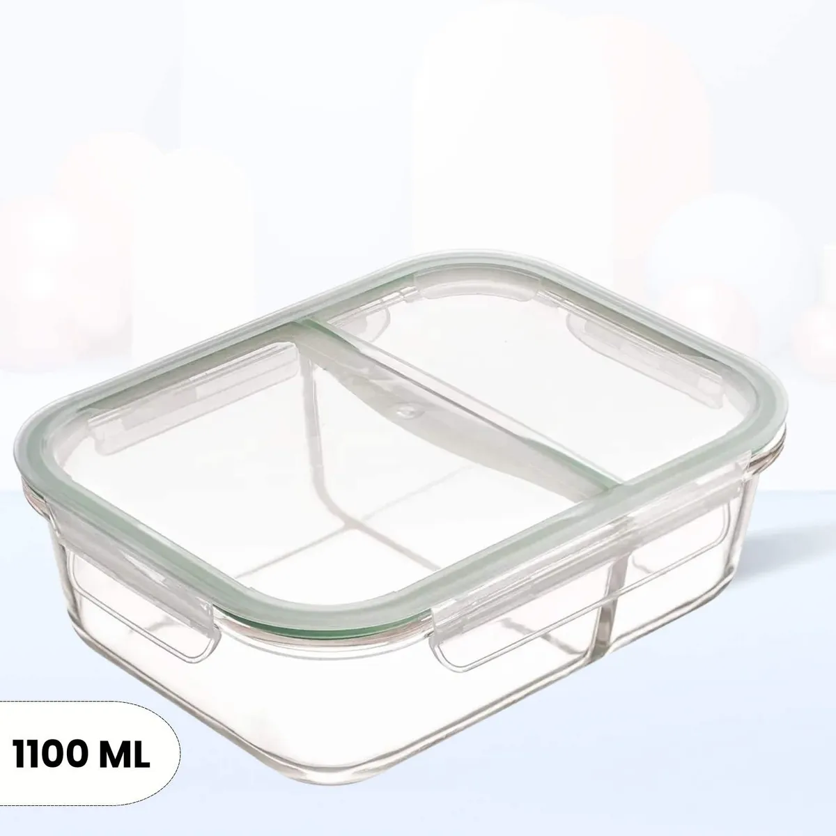 Ichimatsu - Taper Refractario Rectangular de Vidrio Dos Divisiones Hermético 1100 ml
