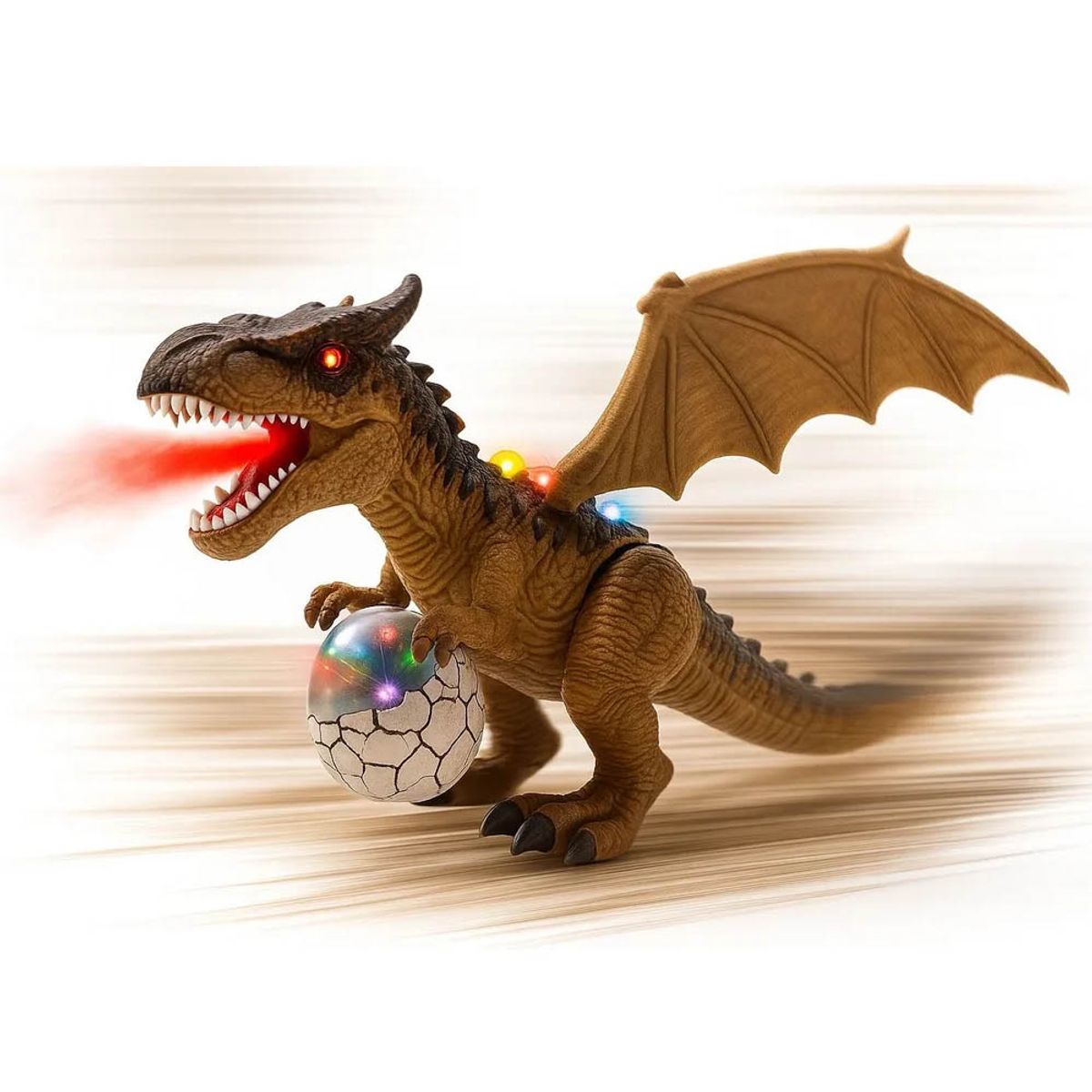 OEM - Dinosaurio Con Huevo Camina Sonido Luz y Humo Marrón