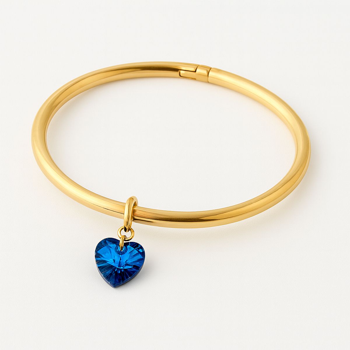 GENERICO - Pulsera Bangle Dorada Corazón Cristal Azul Mujer Acero Inoxidable