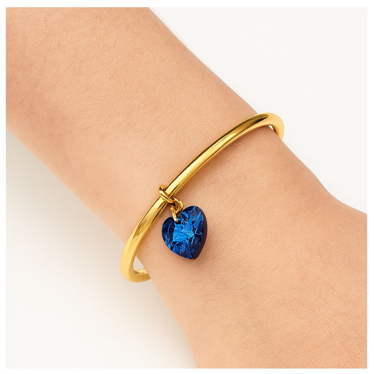 GENERICO - Pulsera Bangle Dorada Corazón Cristal Azul Mujer Acero Inoxidable