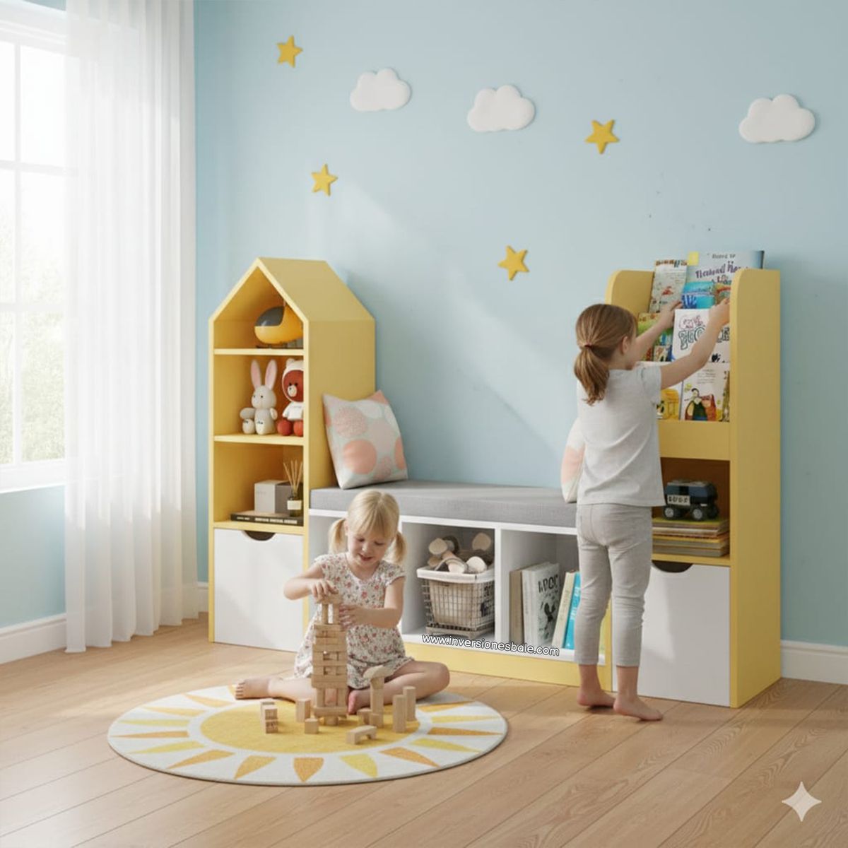 DIBA MUEBLES - Estante Organizador con Asiento Infantil Kiame Amarillo DIBA Muebles