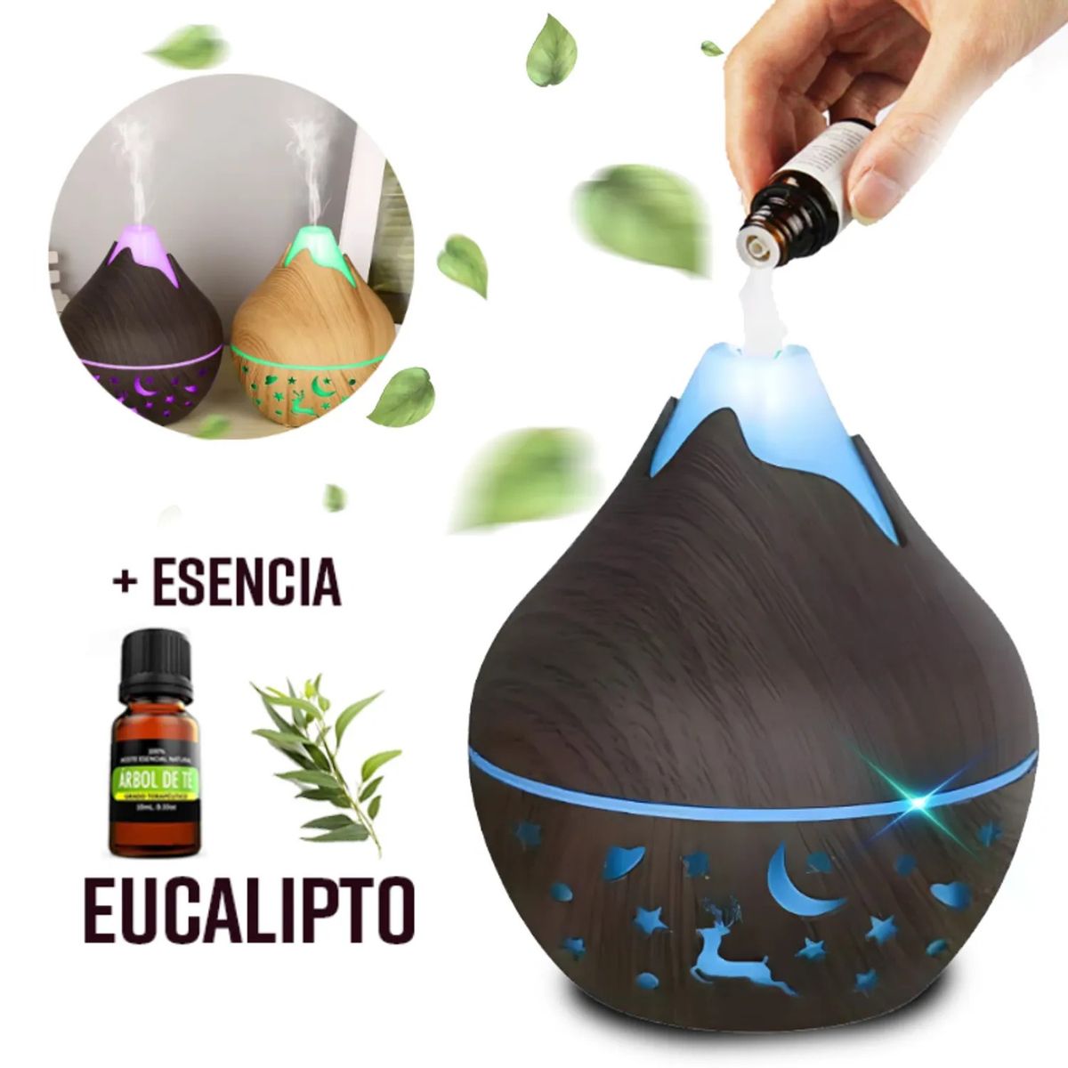 GENERICO - Purificador de Aire Humidificador Led USB + Esencia Eucalipto