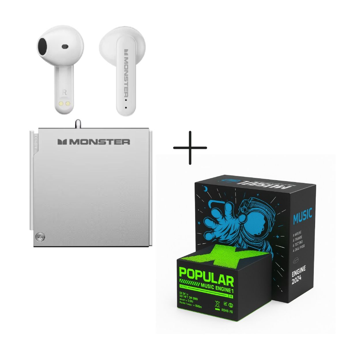 MONSTER - Combo Audífonos Bluetooth Gamer Monster XKT17 Silver + Parlante X1