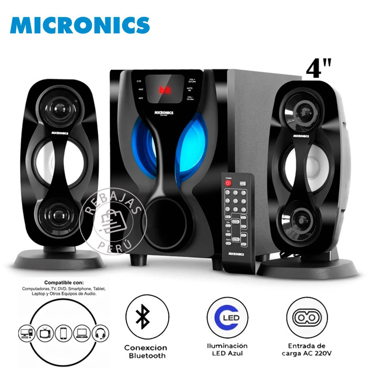 MICRONICS - Parlante Savage MIC S7415BT Bluetooth Control ProX USB Radio FM LED 4”