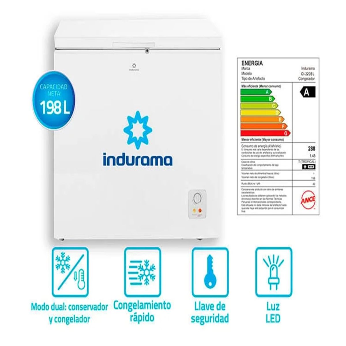 INDURAMA - CONGELADORA INDURAMA DEFROST 198LT CI-220BL BLANCO