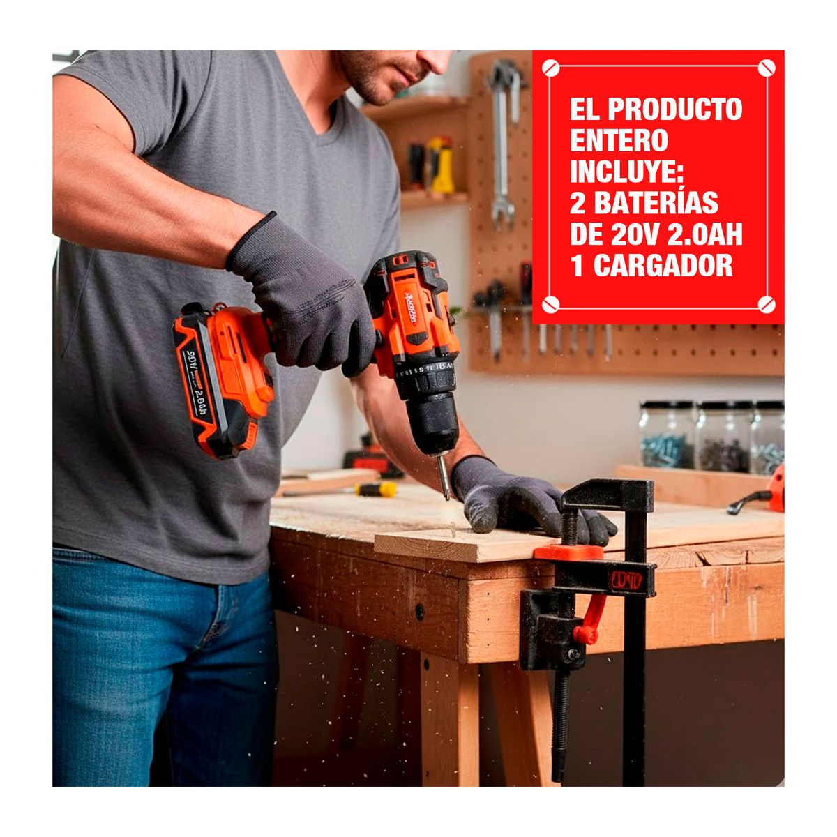 REDBO - Combo Taladro 20v + Pistola De Calor 220v + 2baterias + Accs