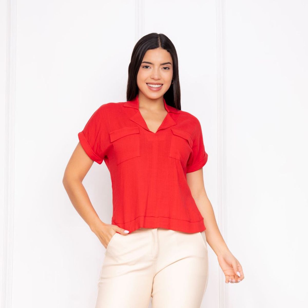 VICCI - Blusa mc Zoraya Vicci lino rojo ce