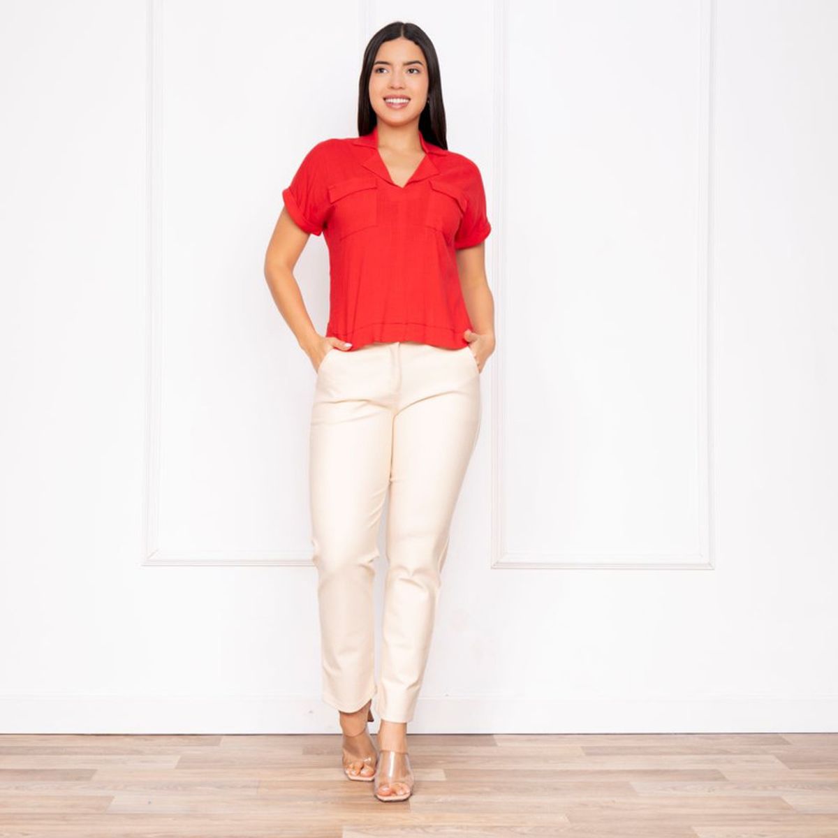VICCI - Blusa mc Zoraya Vicci lino rojo ce