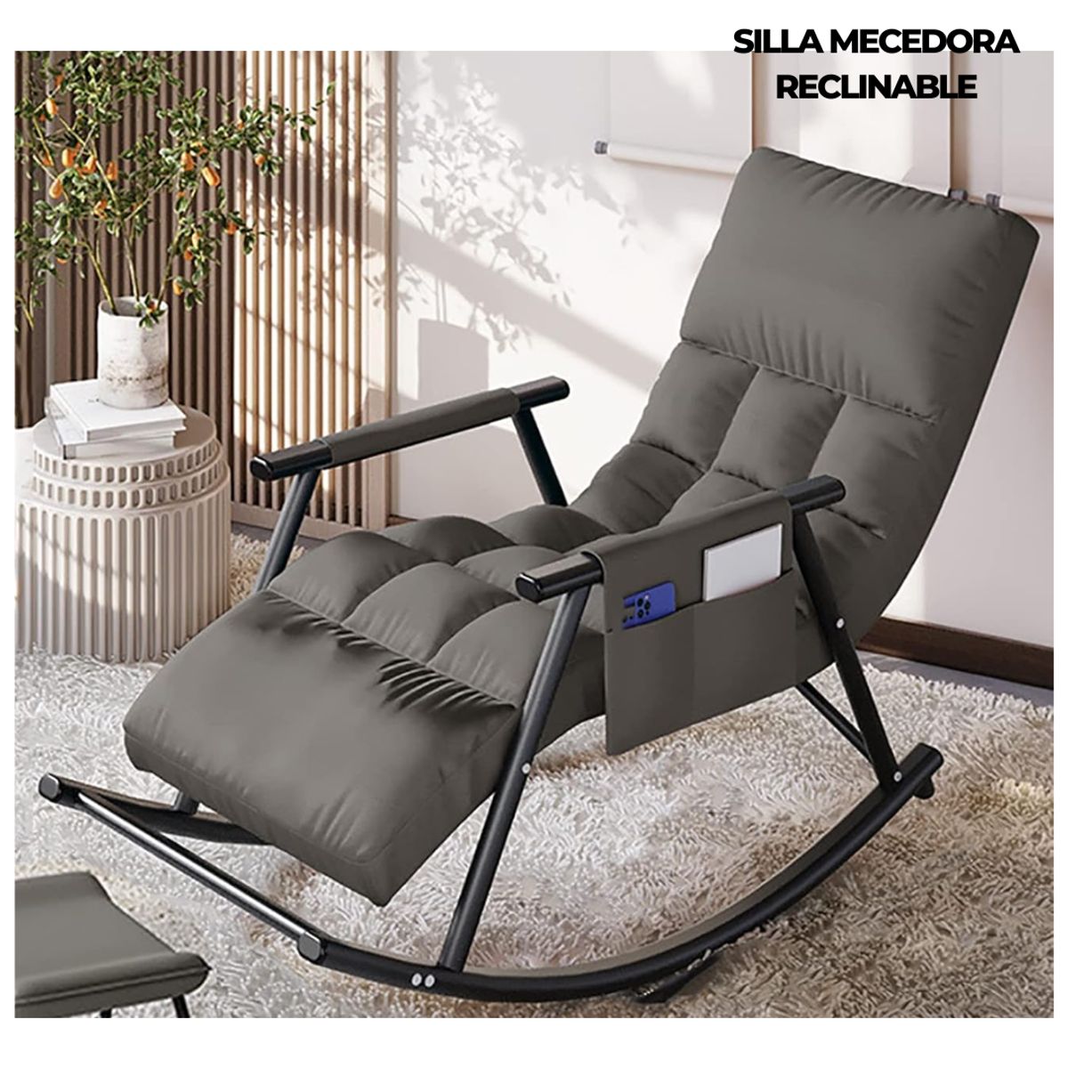 GENERICO - SILLA SOFÁ MECEDORA RECLINABLE GRIS OSCURO