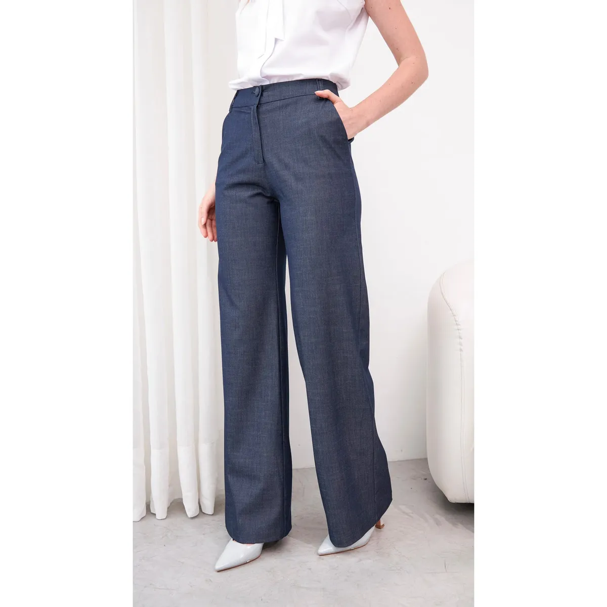 TEILOR - Pantalon Palazzo Denim Algodon De mujer