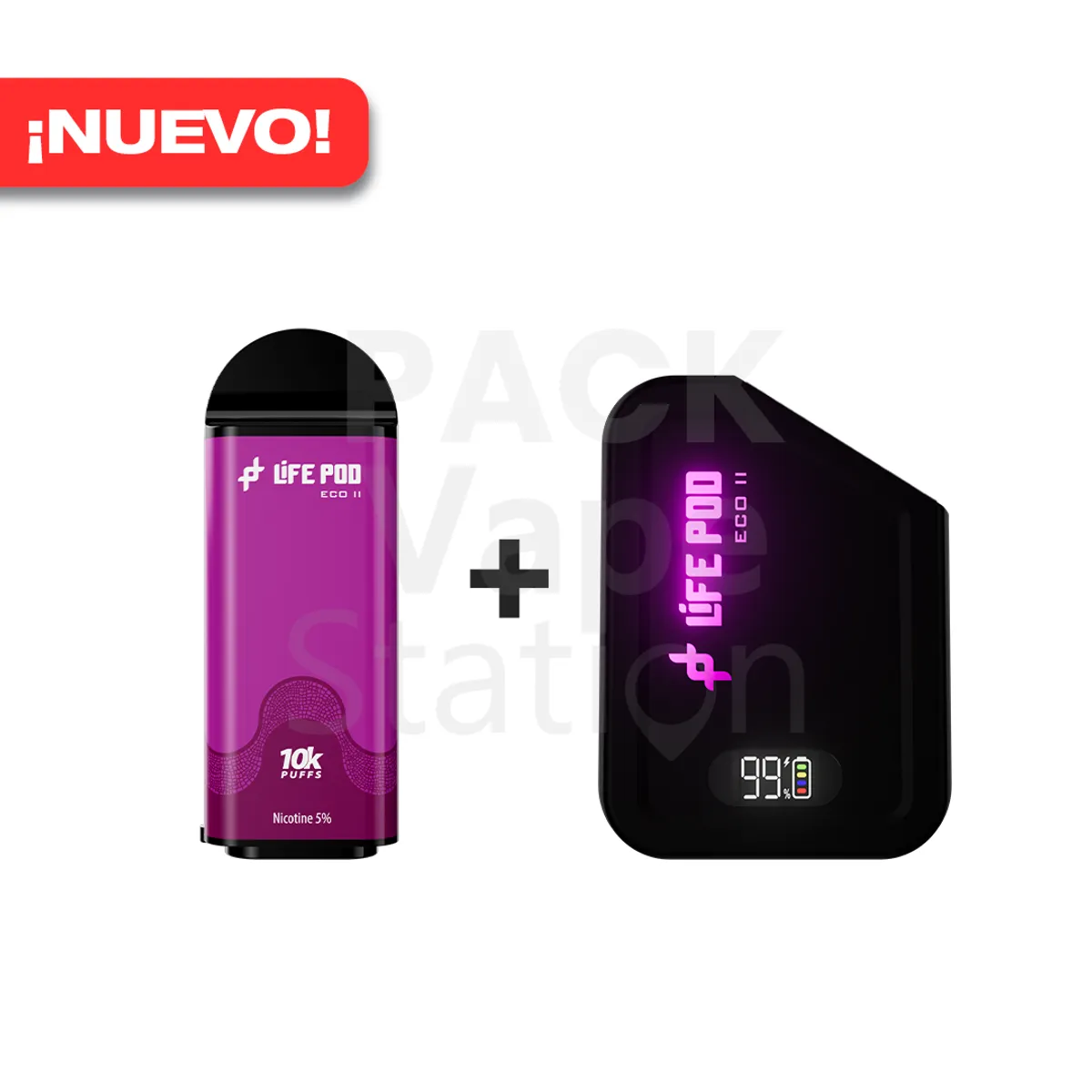 VAPE STATION - Pack Life Pod Eco II - 10000 Puffs - Grape Ice