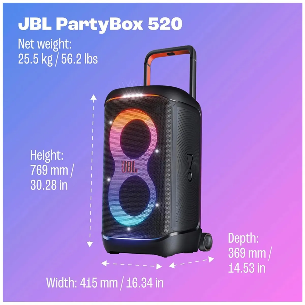 JBL - Parlante Bluetooth JBL PartyBox 520 400W Portatil IPX4 15Hrs Negro