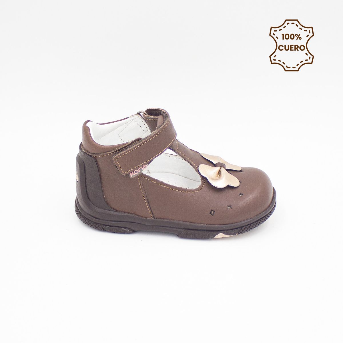 KONE - Zapatos Botines Primeros Pasos Pega Pega Niña Lexie Cuero Marrón