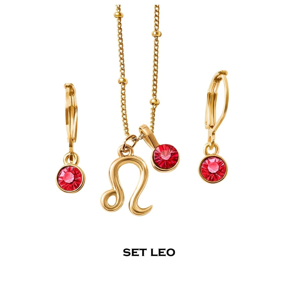 ESIKA - Set Collar + Aretes LEO Signos Zodiacales Baño de Oro 24k y Cristales
