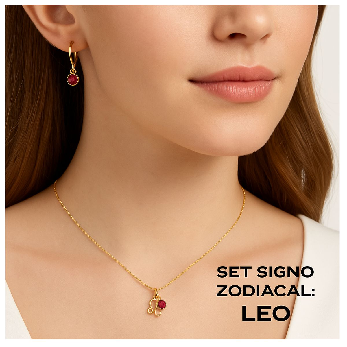 ESIKA - Set Collar + Aretes LEO Signos Zodiacales Baño de Oro 24k y Cristales